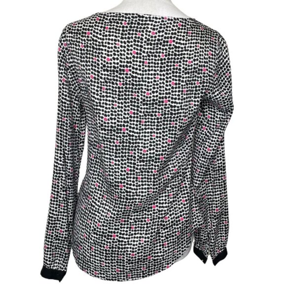 Ann Taylor Black White Abstract Long Button Sleeve Scoop Neck Size XS Luxe - Picture 2 of 5
